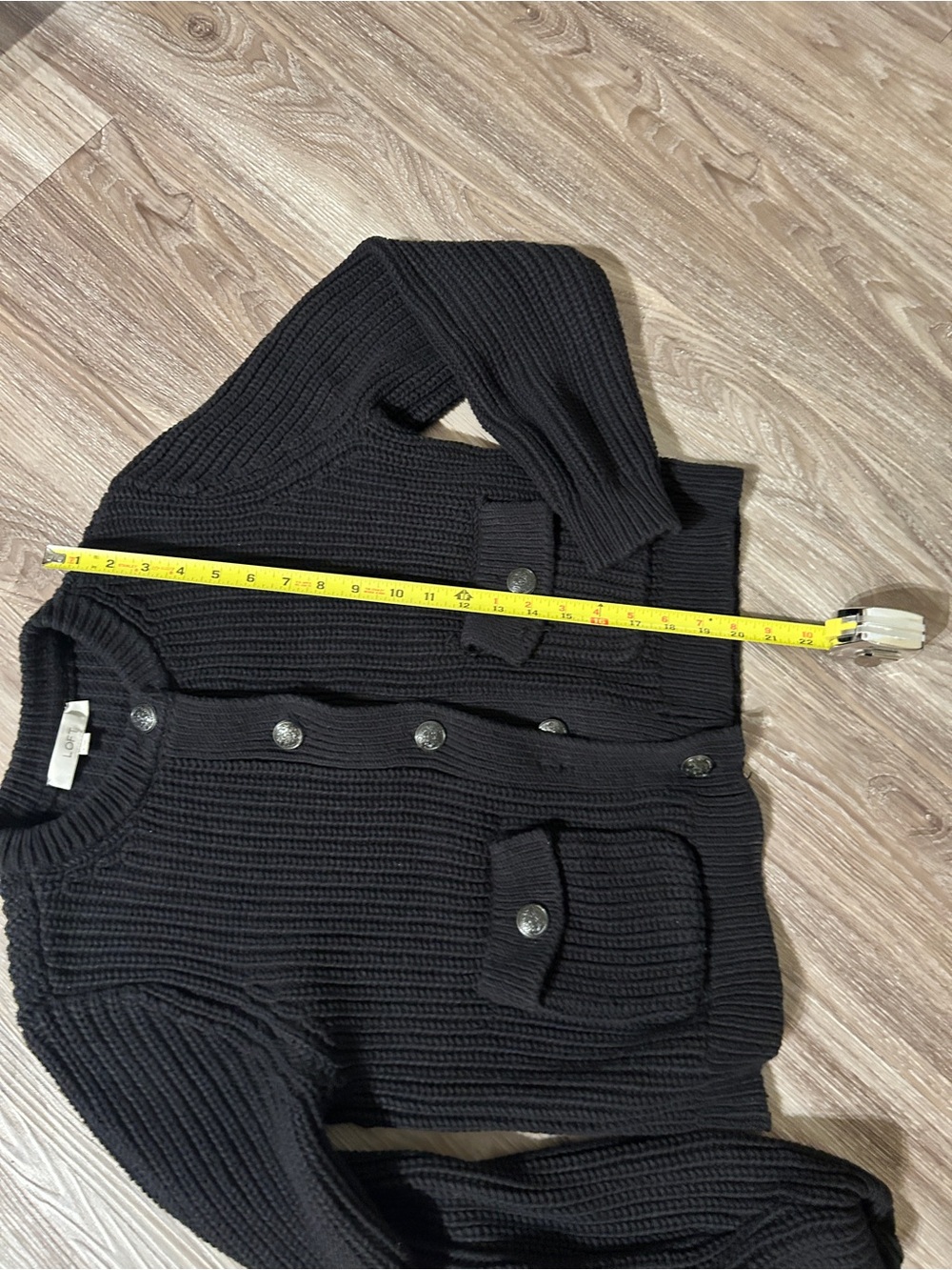 LOFT Black Cropped Ribbed Button-Up Cardigan - Picture 3 of 6